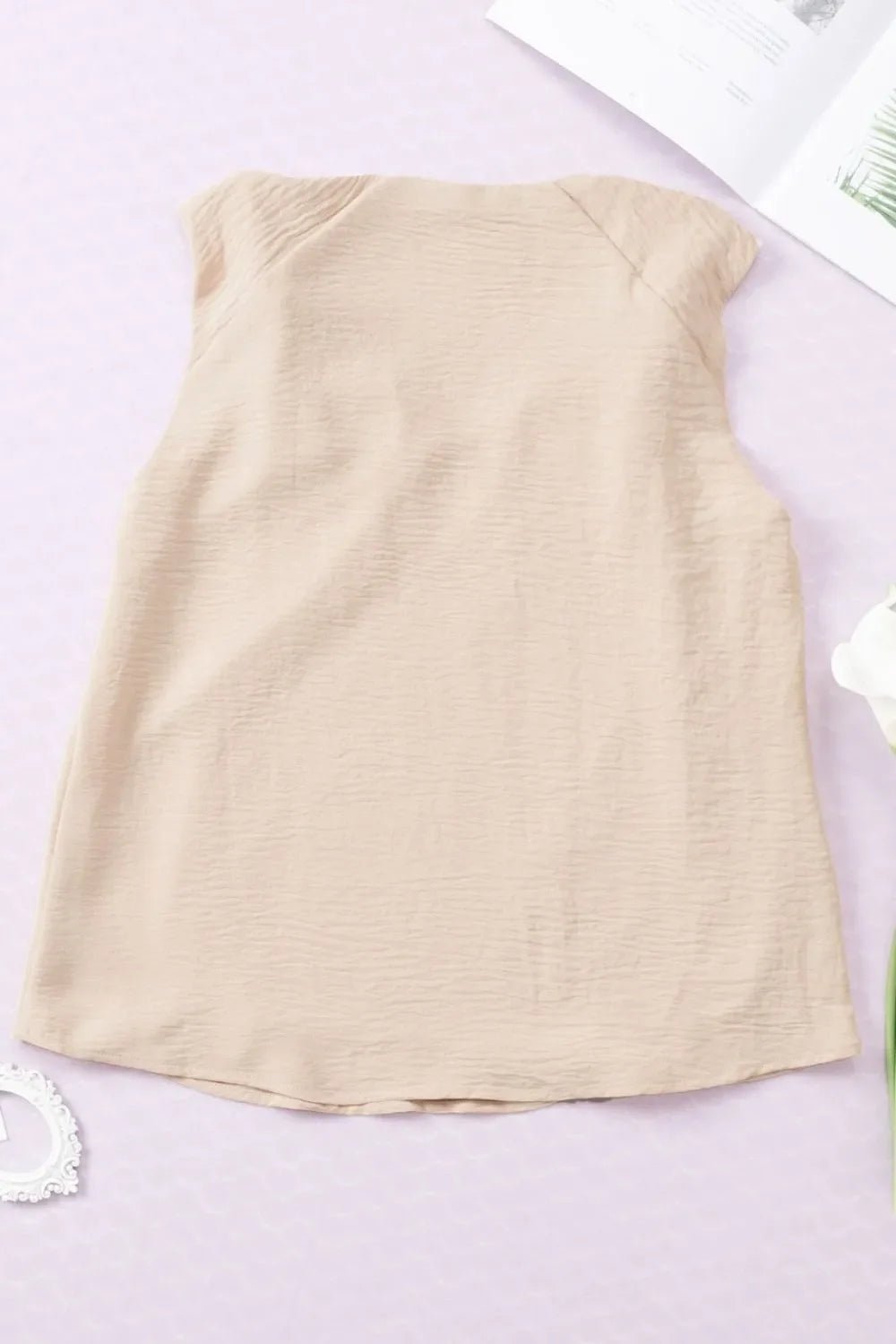 V Neck Knotted Shoulder Vest – Dust Storm by Simply Love