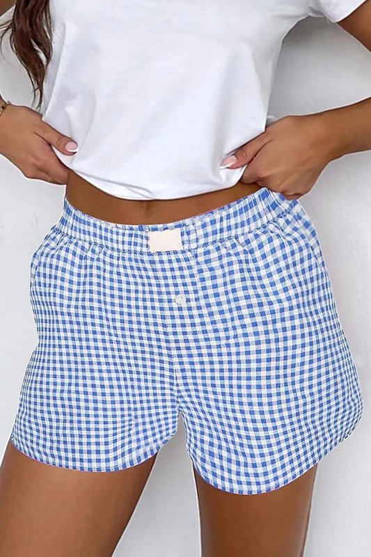 Plaid Gingham High Waist Shorts – Light Blue by Simply Love