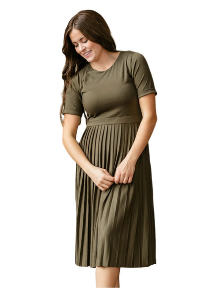 Emersyn Pleated Midi Dress – Olive IC Dresses by Inherit Co.