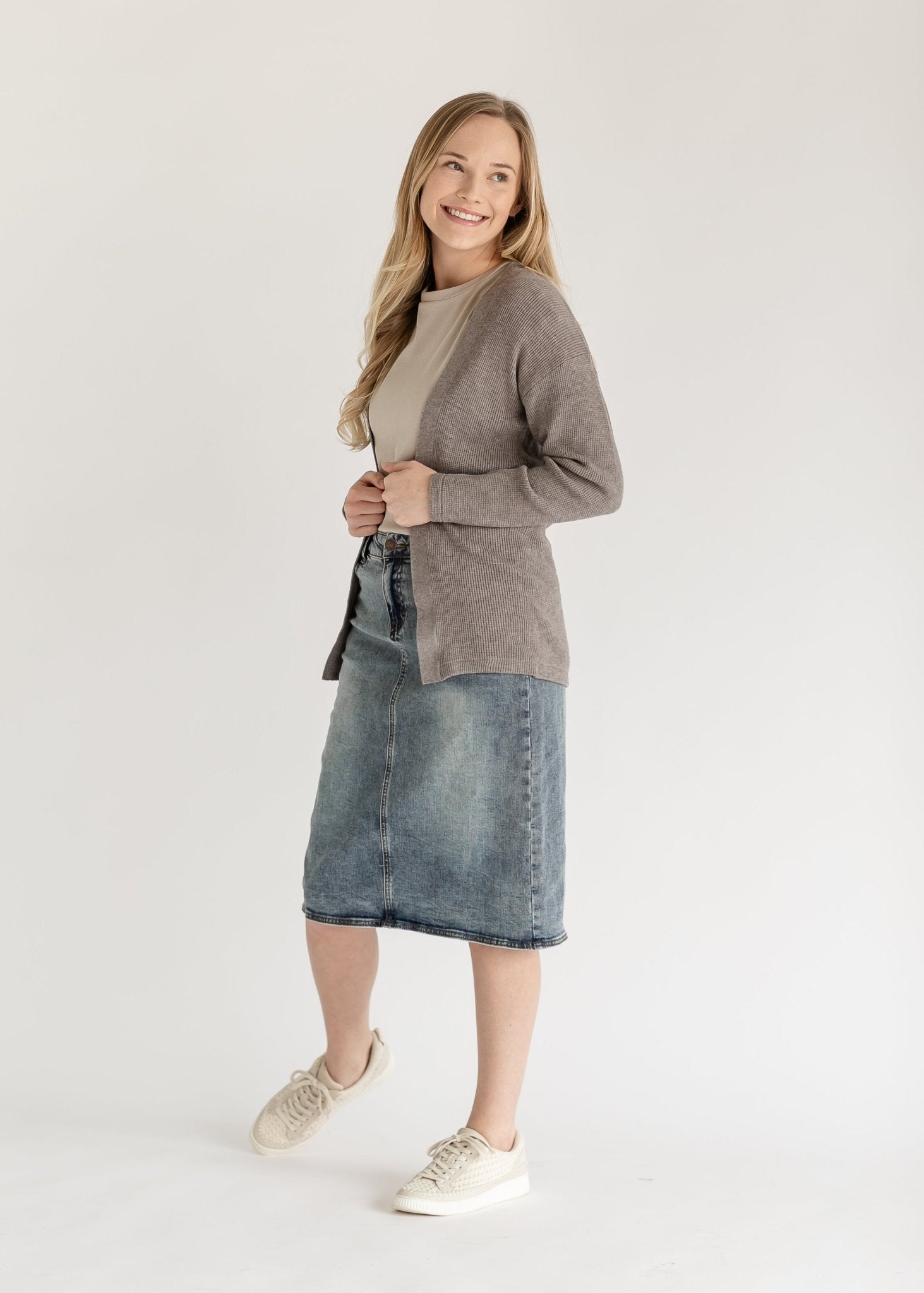 Essential Waffle Knit Cardigan - FINAL SALE – Light Olive IC Tops by Inherit Co.