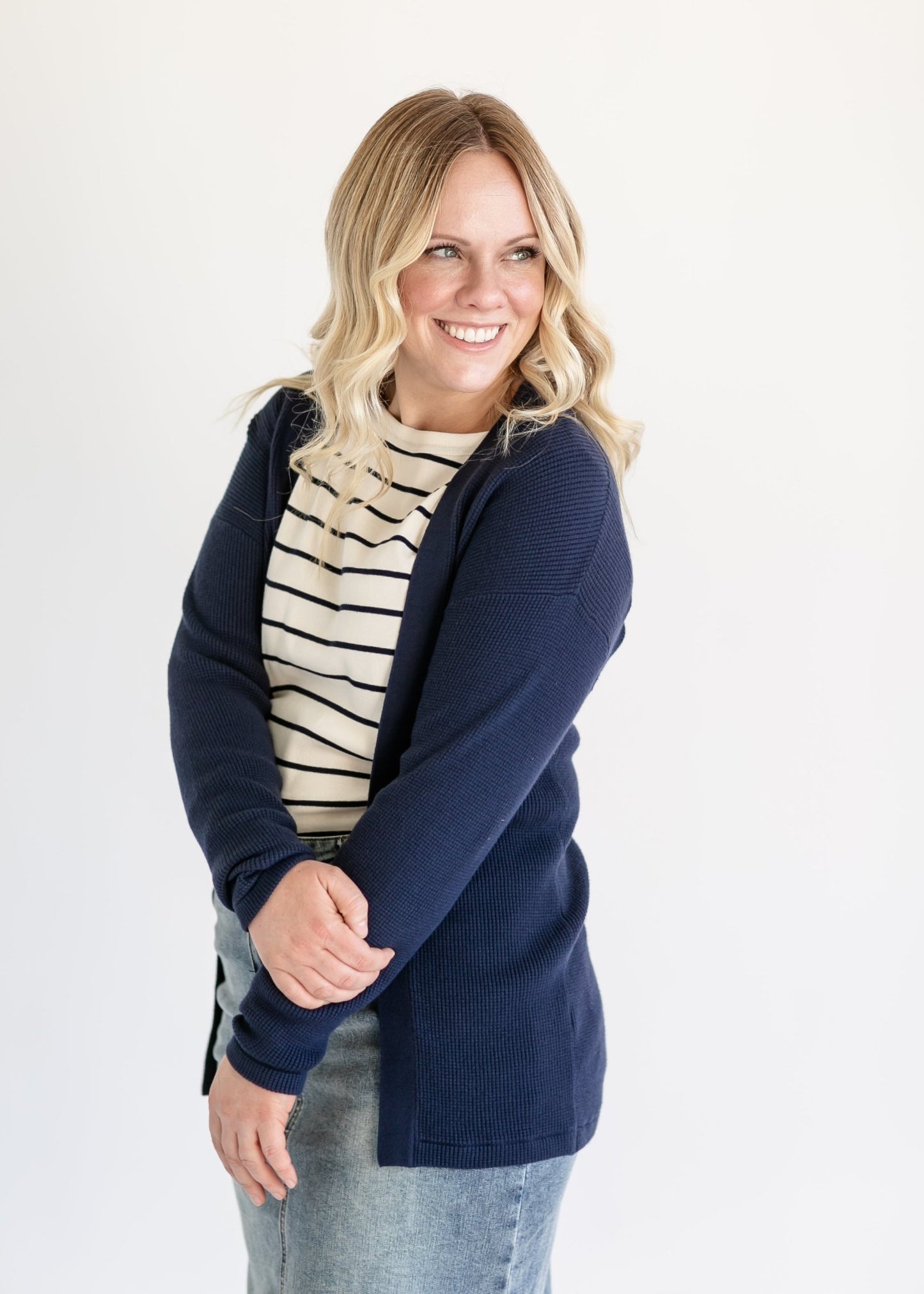 Essential Waffle Knit Cardigan - FINAL SALE – Navy IC Tops by Inherit Co.