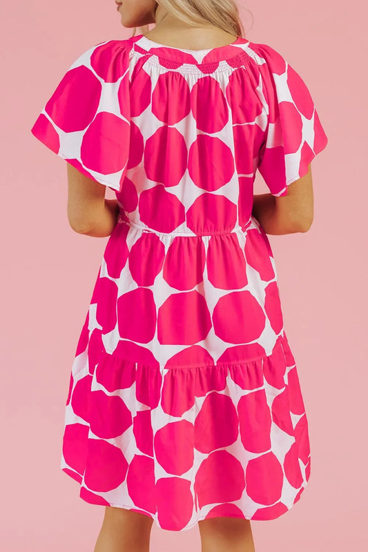 Contrast Notched Flutter Sleeve Dress