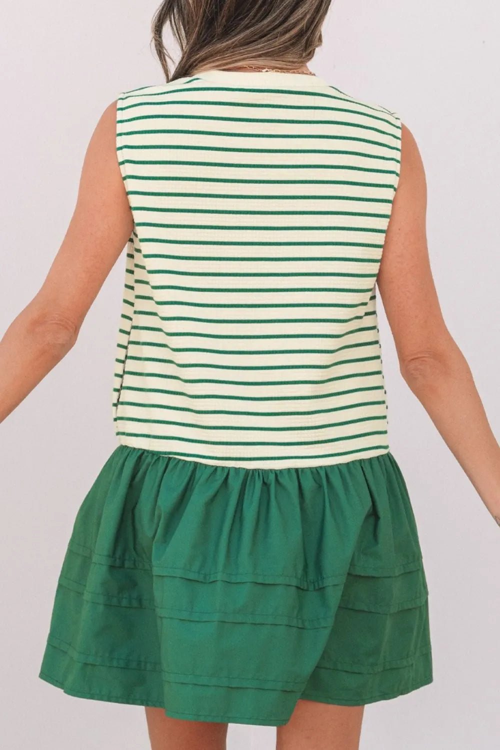 Stripe Woven Sleeveless Mini Dress – Dark Green by Simply Love