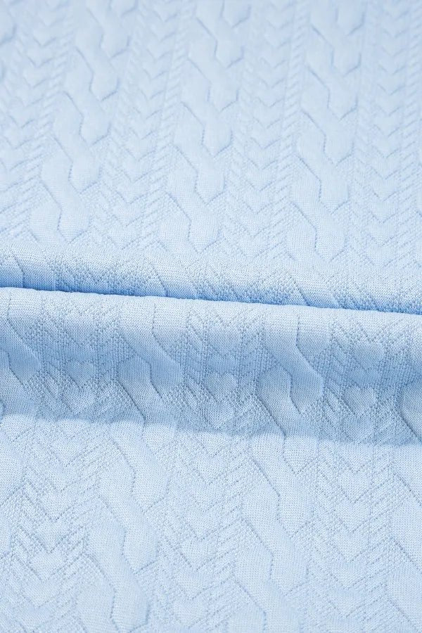 Contrast Trim Textured Crewneck Tee and Pocketed Skirt Set – Light Blue by Simply Love
