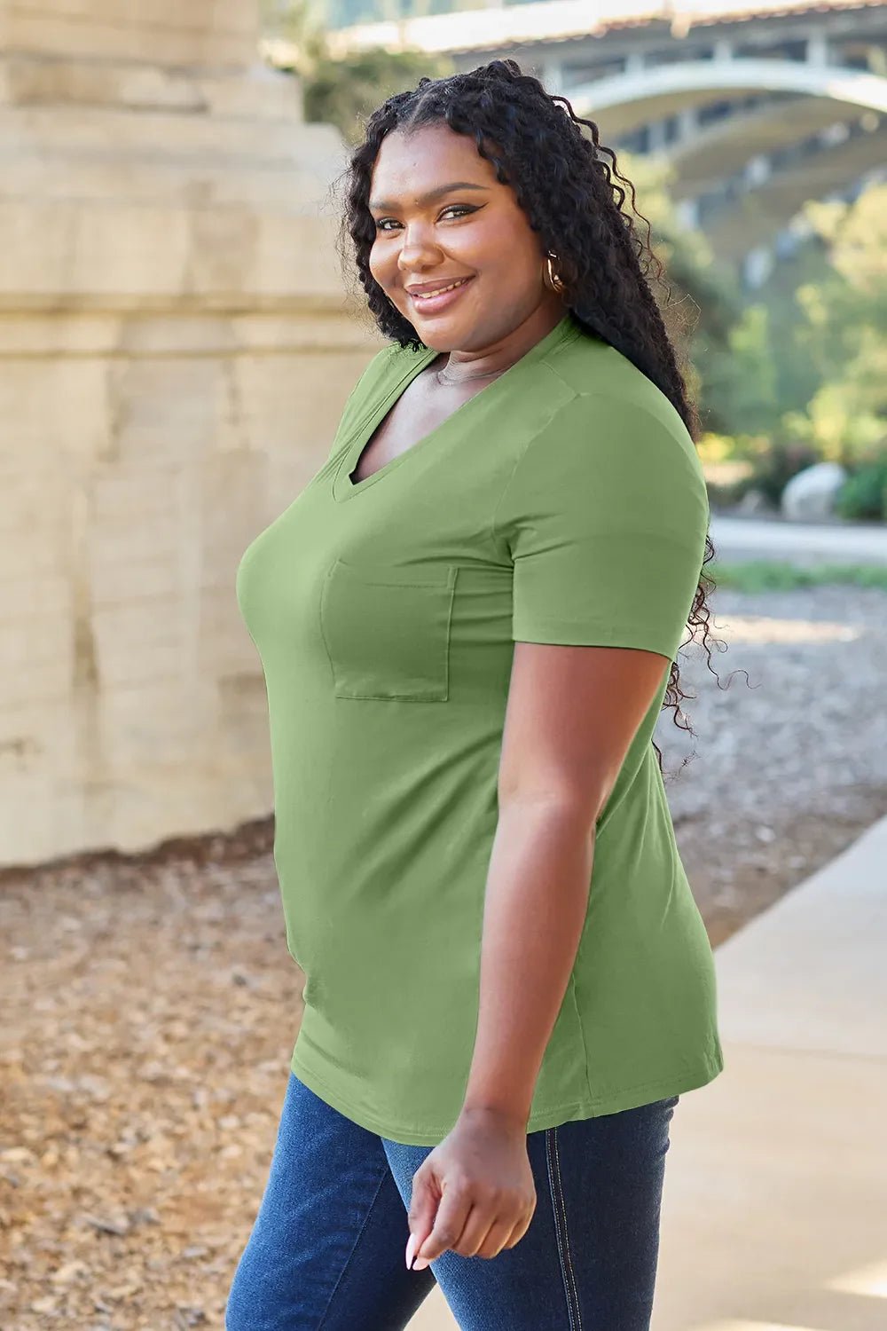 Basic Bae Bamboo Full Size V - Neck Short Sleeve T-Shirt – Matcha Green by Simply Love