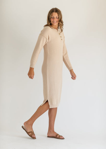 Fawna Henley Waffle Knit Maxi Dress – XS IC Dresses by Inherit Co.
