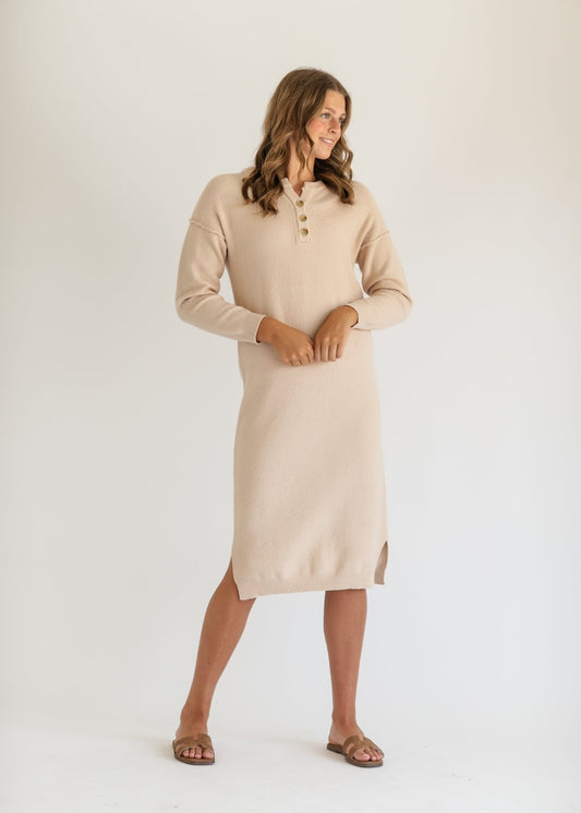 Fawna Henley Waffle Knit Maxi Dress