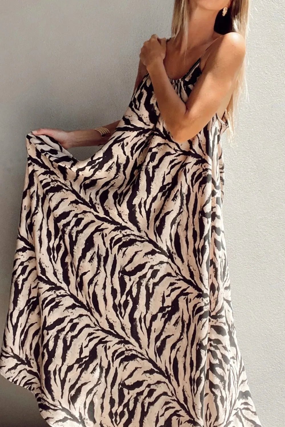 Abstract Print Tie Back Maxi Cami Dress