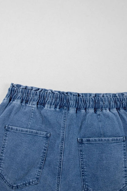 Drawstring High Waist Denim Shorts with Pockets – Medium by Simply Love