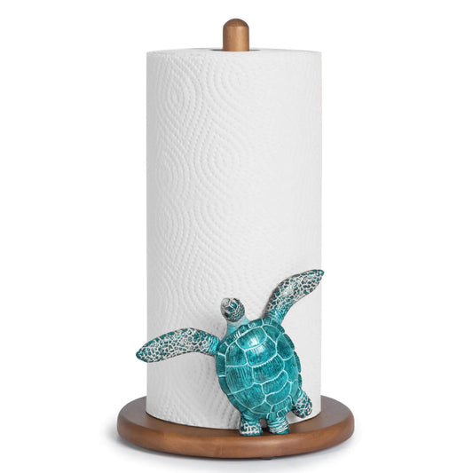 Sea Turtle Paper Towel Holder – Coastal Wooden Stand for Beach House Kitchen or Countertop, 12.5"x7" – Teal Style Kitchen tool by SbrTnHomes