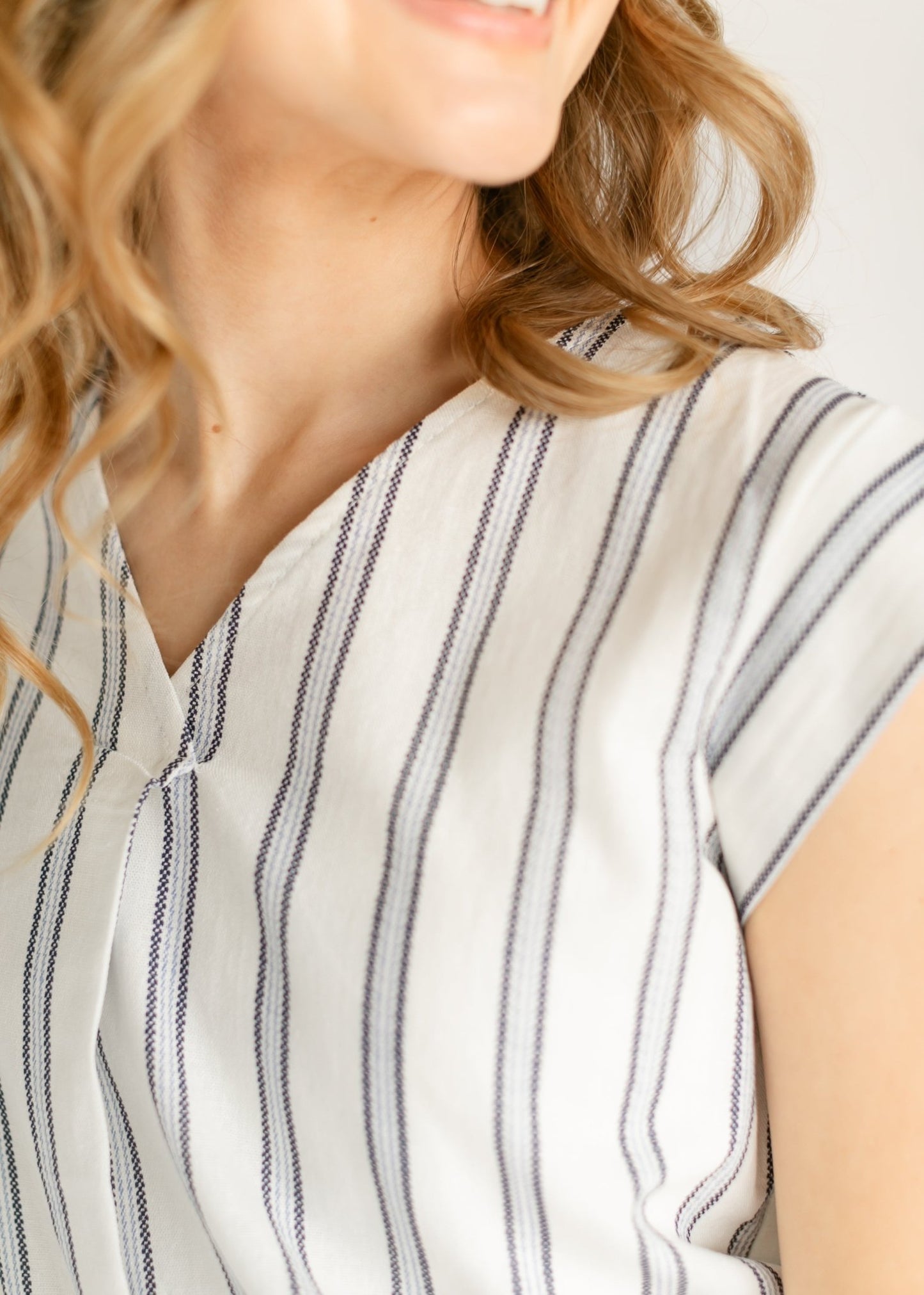 Madison Striped V - neck Short Sleeve Flowy Top – XS IC Tops by Inherit Co.