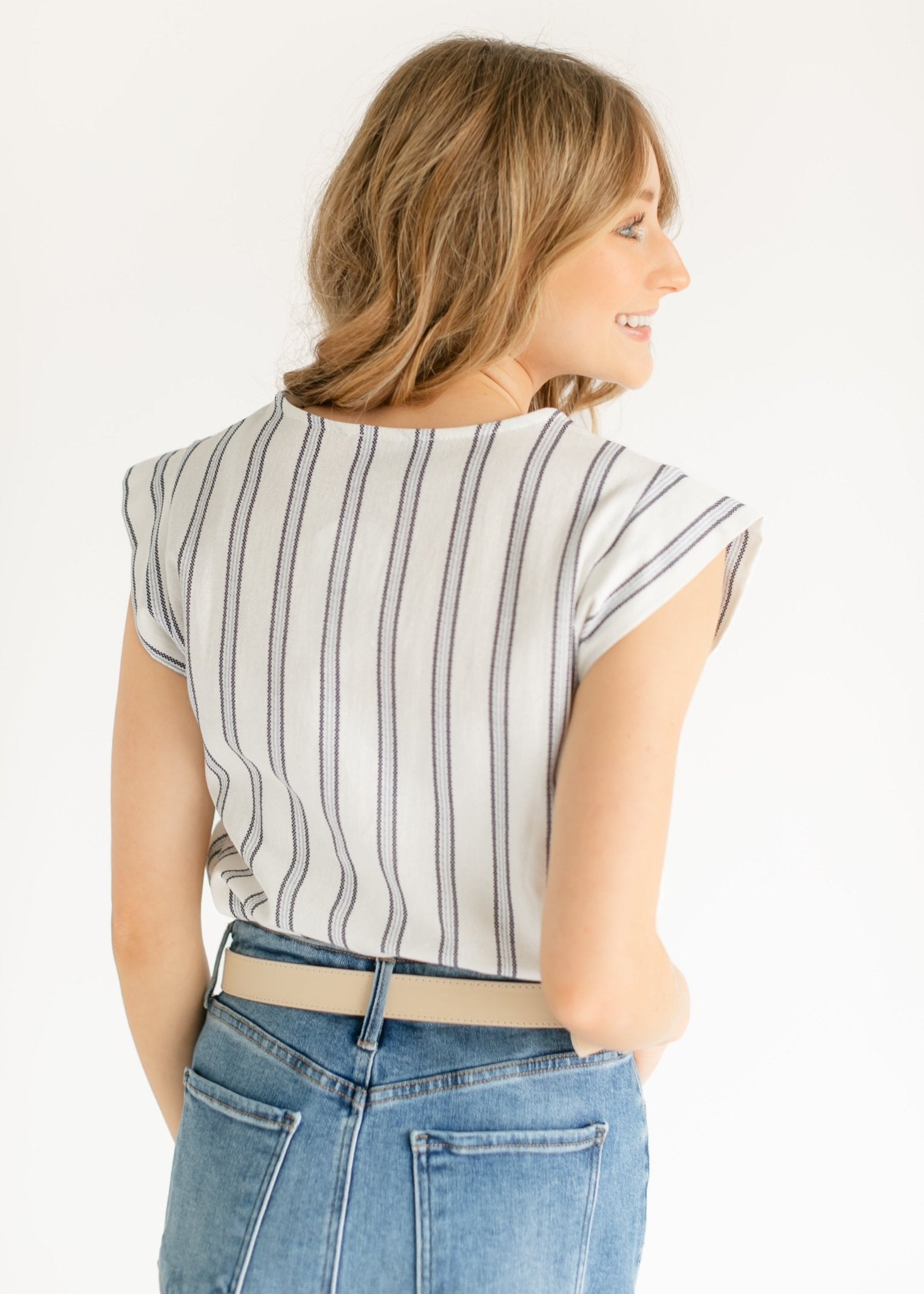 Madison Striped V - neck Short Sleeve Flowy Top – XS IC Tops by Inherit Co.