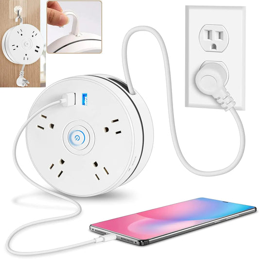 Retractable - Power - Strip - 6Ft - Extension - Cord - Power - Strip - Surge - Protector - With - 4 - Outlets - 2 - Usb - Ports - And - Hook - Portable - Travel - Power - Strip - For - Office - School - Hoteldorm - Room - White | Shop Sbrtn Homes – WHITE electrioncs by SbrTnHomes