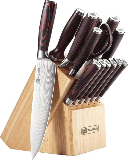 PAUDIN 14PC Knife Set – High Carbon German Steel with Block | Pro Kitchen Essentials – by SbrTnHomes