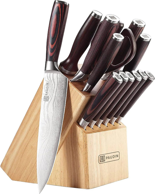 PAUDIN 14PC Knife Set – High Carbon German Steel with Block | Pro Kitchen Essentials – by SbrTnHomes