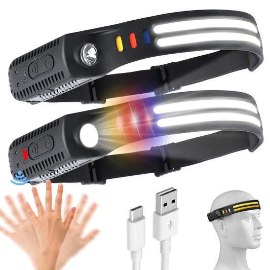 Rechargeable LED Headlamp Set – 230° Wide Beam with Motion Sensor | Hands-Free Light for Fishing, Hiking & More