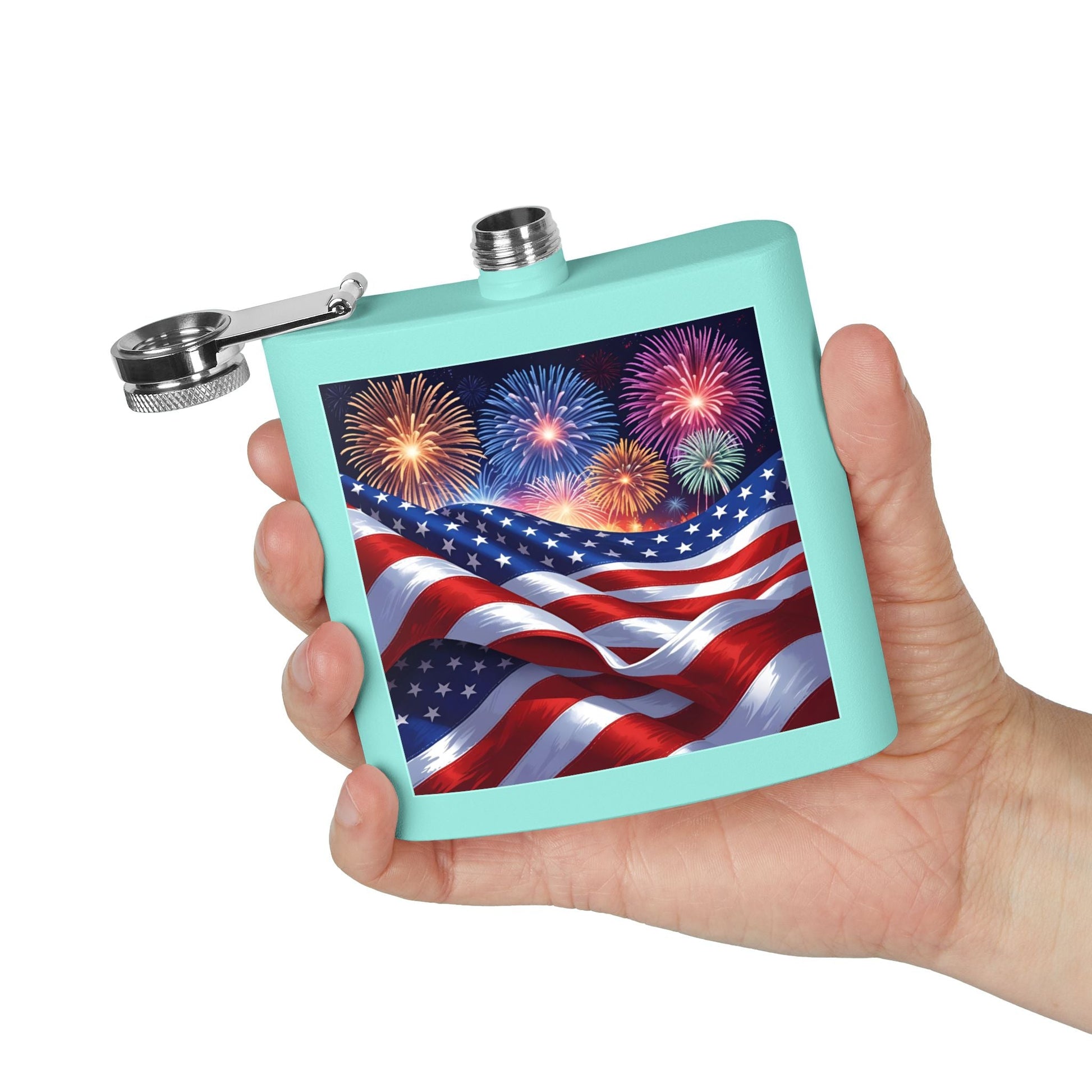 Patriotic Stainless Steel Flask | 4th of July Gift | American Flag Design | Tailgating Accessory | Military Tribute – 6oz Mug by Printify