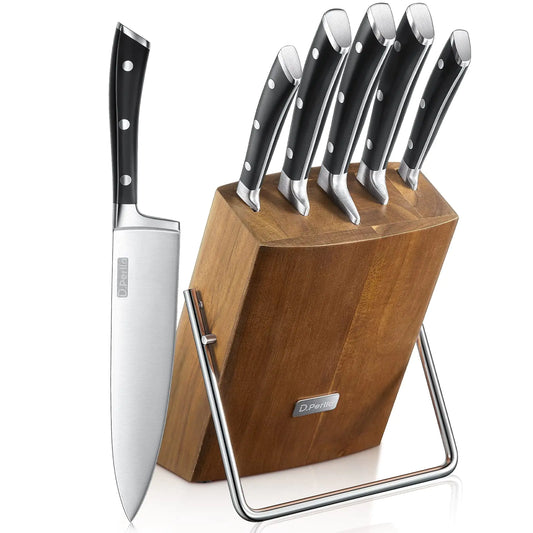 D.Perlla 6PC Knife Set – German Steel with Block | Compact Kitchen Essentials – Brown Kitchen tool by SbrTnHomes