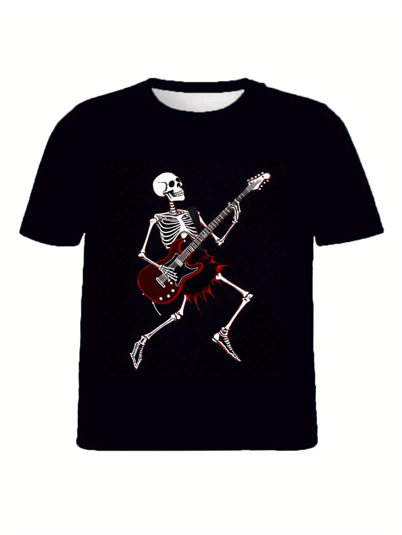 Skull Guitar T-Shirt – Men's Retro Rocker Tee for Casual & Halloween Style | Short Sleeve Streetwear – Blakc Mens Top by SbrTnHomes