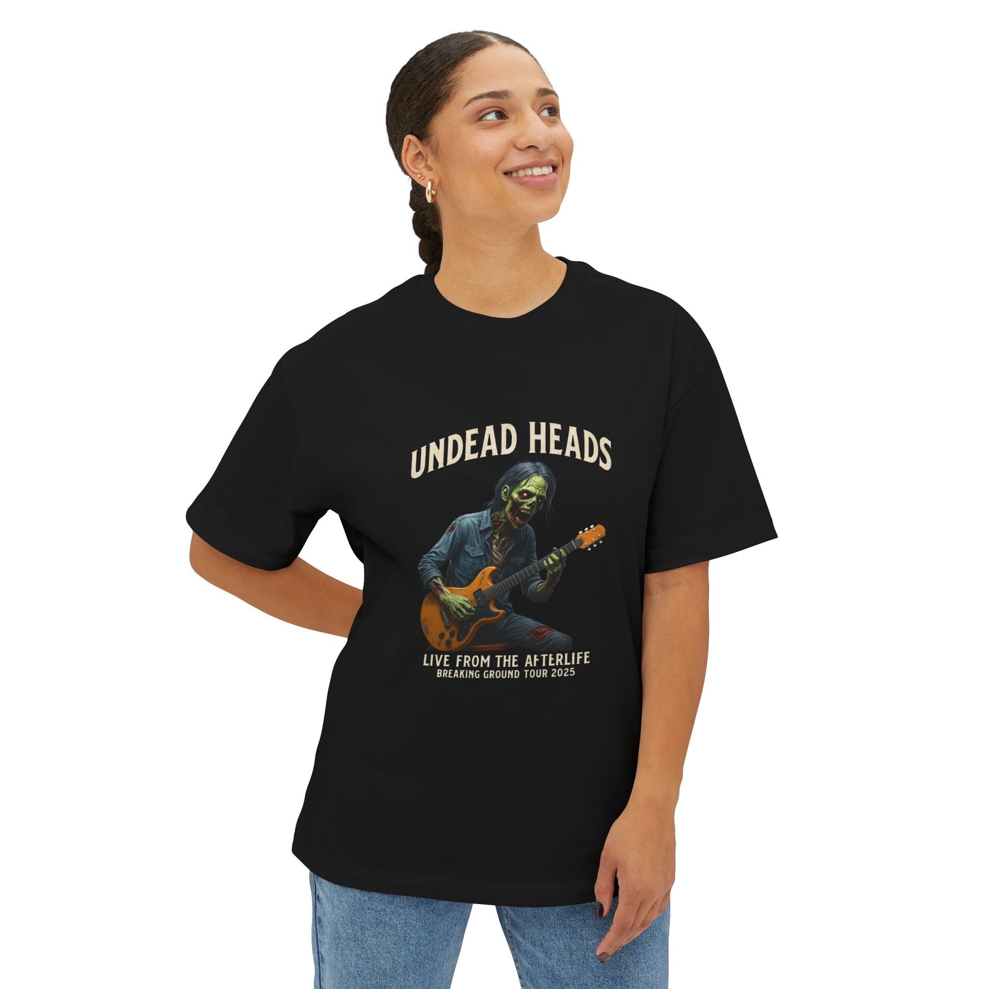 Undead Heads – Breaking Ground Tour 2025 Graphic Tee | Vintage Rock Band Shirt, Oversized Unisex Concert T-Shirt, Halloween Music Festival Merch – Navy T-Shirt by Printify