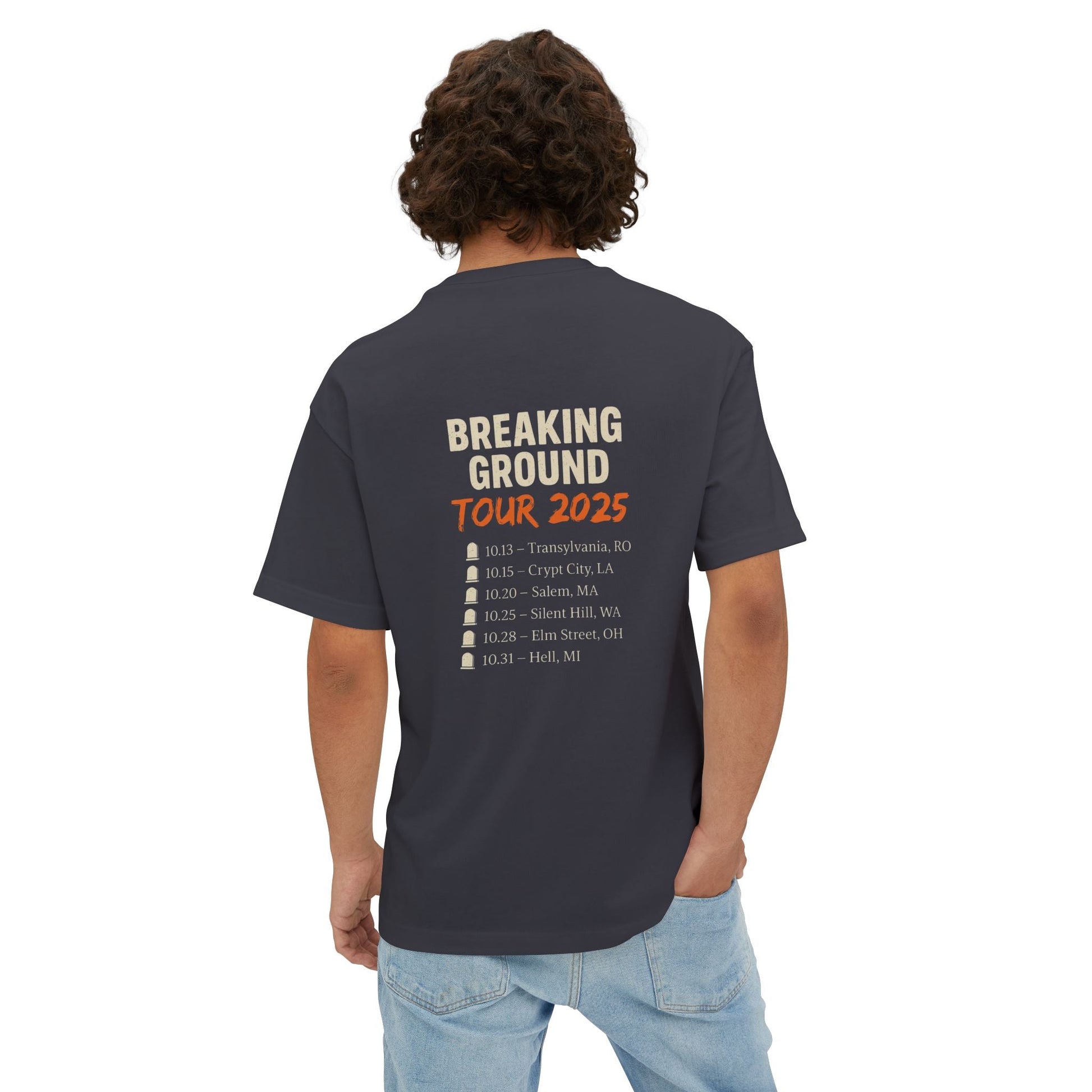 Undead Heads – Breaking Ground Tour 2025 Graphic Tee | Vintage Rock Band Shirt, Oversized Unisex Concert T-Shirt, Halloween Music Festival Merch – Navy T-Shirt by Printify