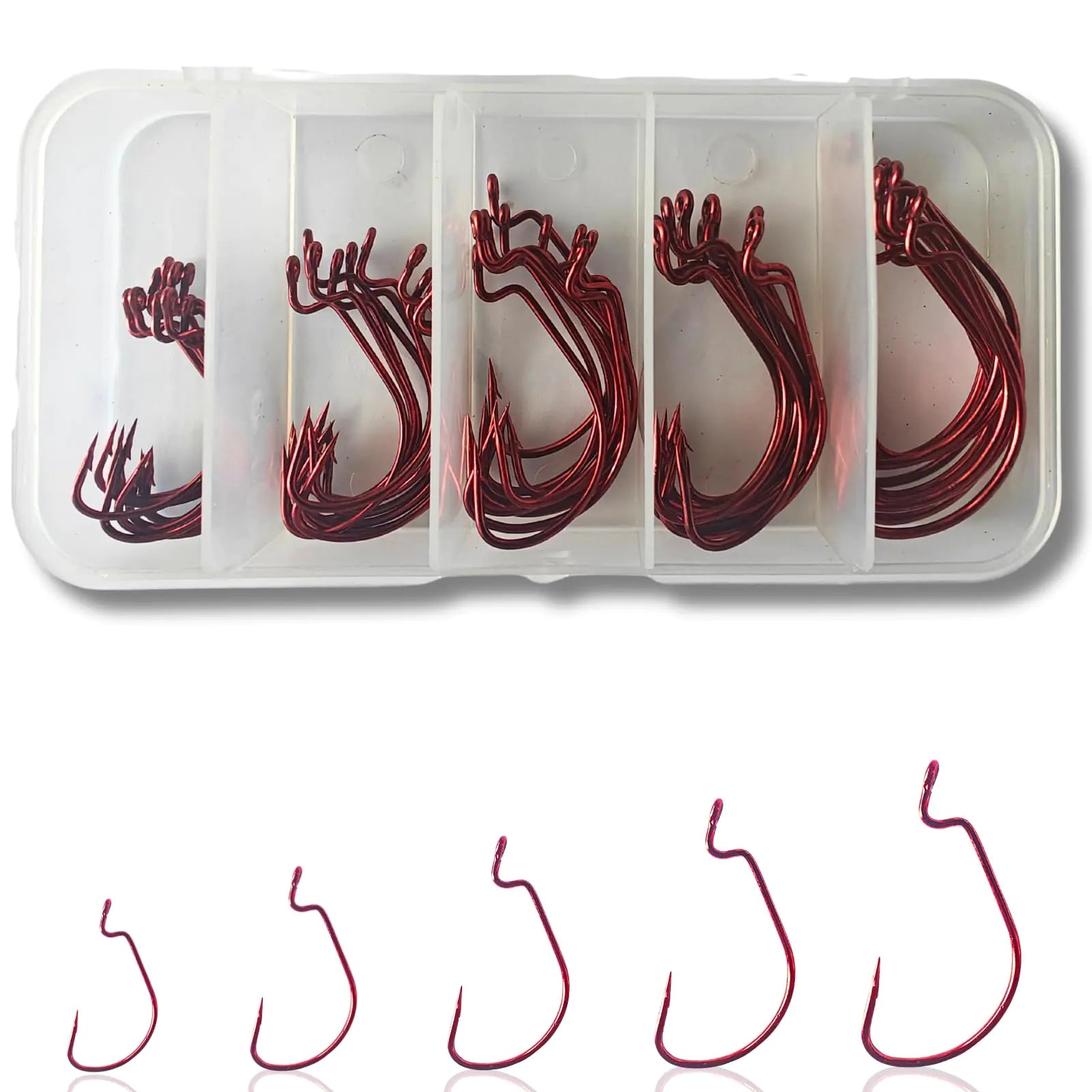 Red EWG offset worm hooks for bass fishing Texas rig, 50-piece se