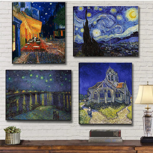 Vincent - Van - Gogh - Canvas - Wall - Art - Starry - Night - Over - The - Rhone - Cafe - Terrace - At - Night - Paintings - Classic - Artwork - Pictures - Poster - Prints - For - Bathroom - Living - Room - Office - Decor | Shop Sbrtn Homes – Van Gogh Blue Wall Art by SbrTnHomes